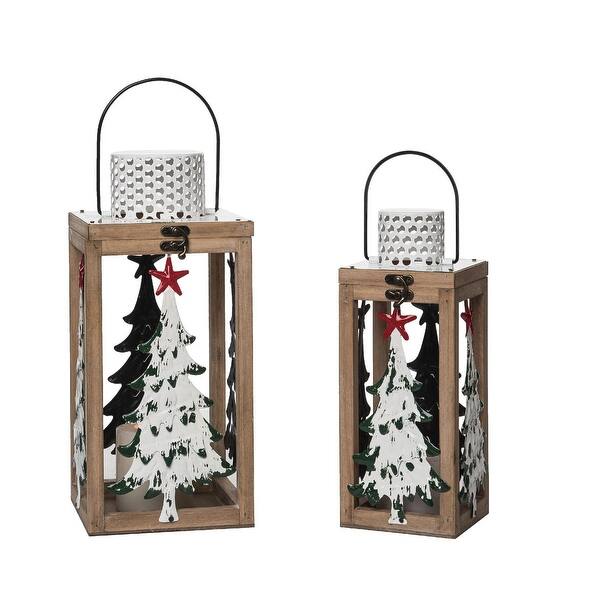 Set of 2 Rustic Christmas Tree Candle Lanterns 14" Bed Bath & Beyond